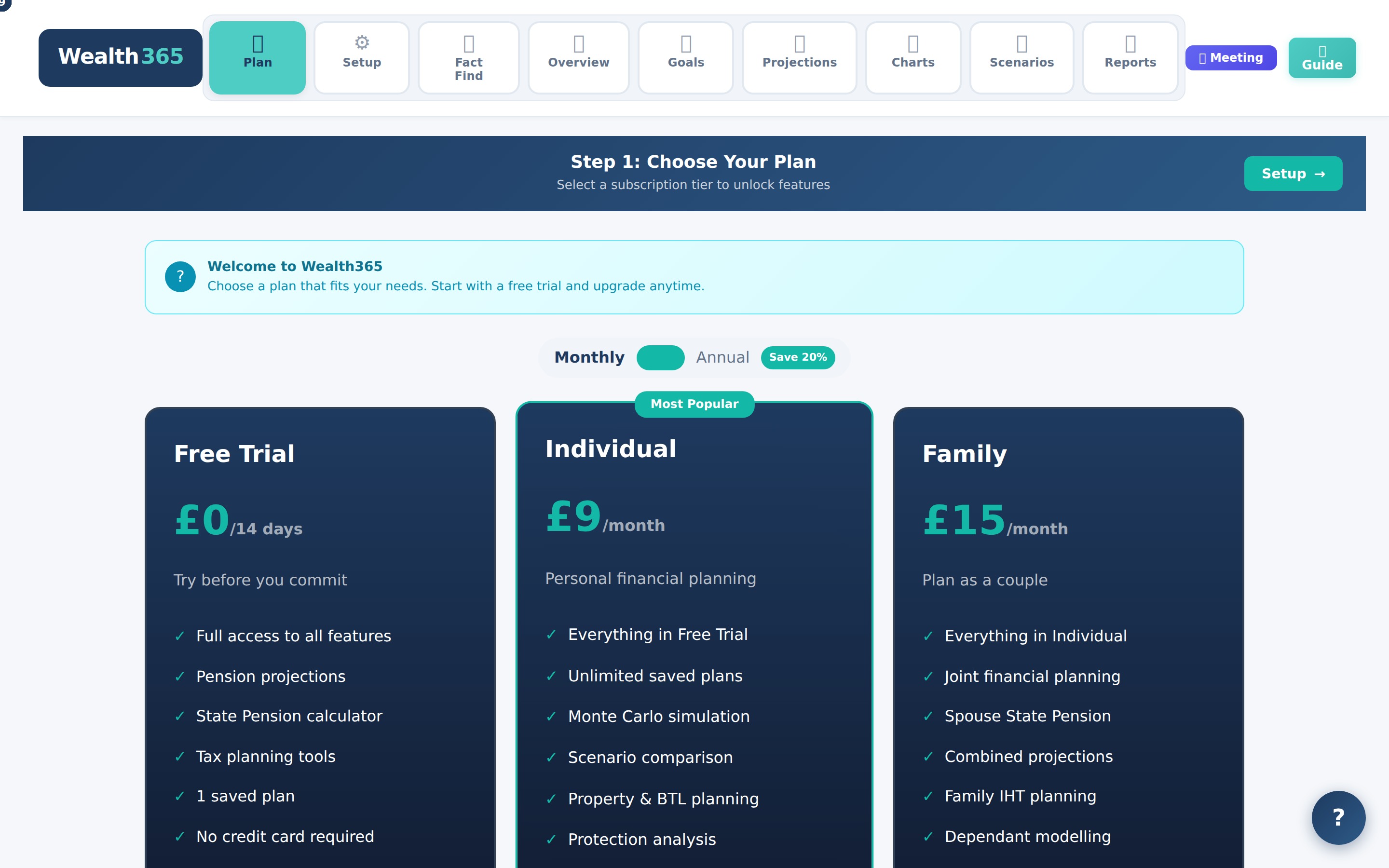 Monte Carlo simulation fan chart showing 1,000 portfolio outcome scenarios with success probability
