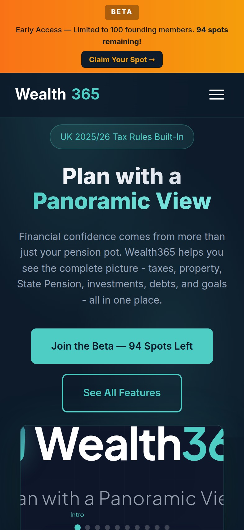 Wealth365 on iPhone showing the homepage