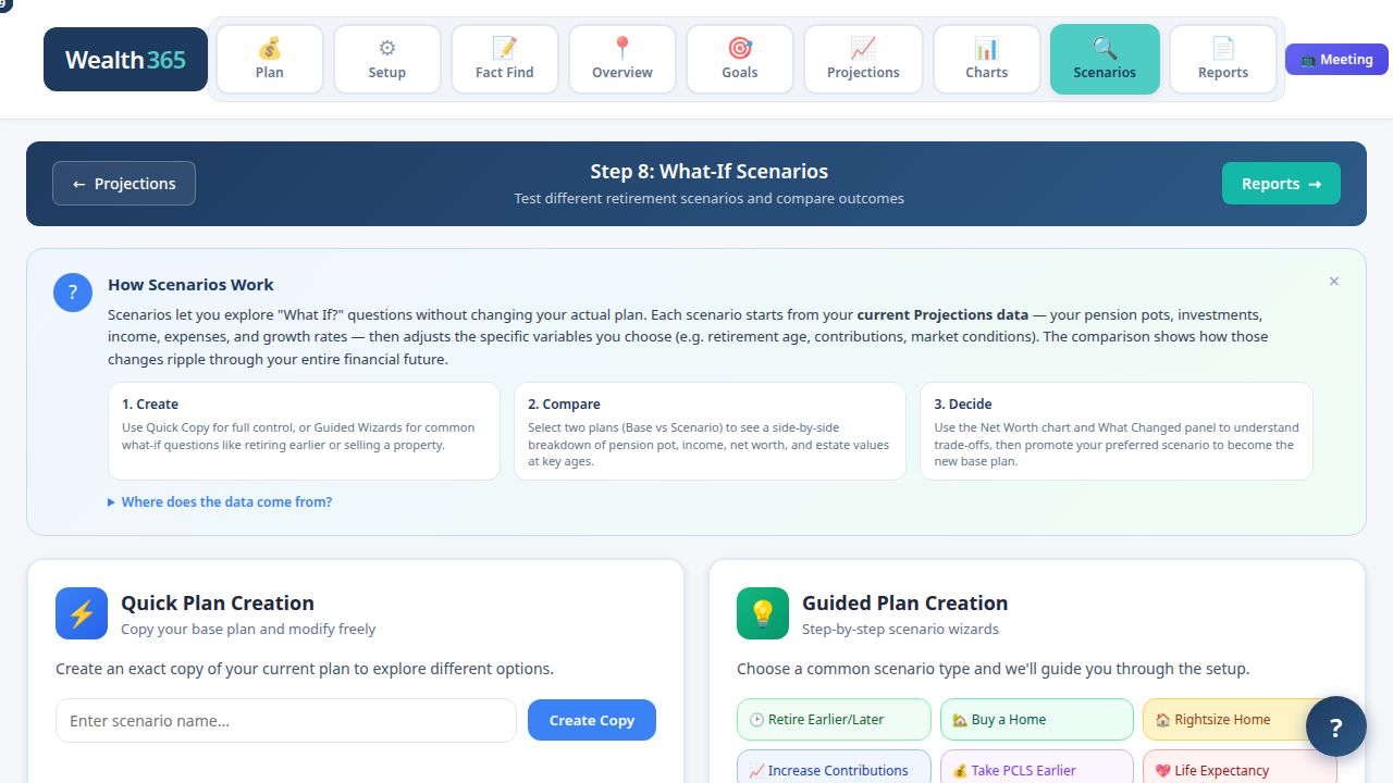 Scenarios screenshot